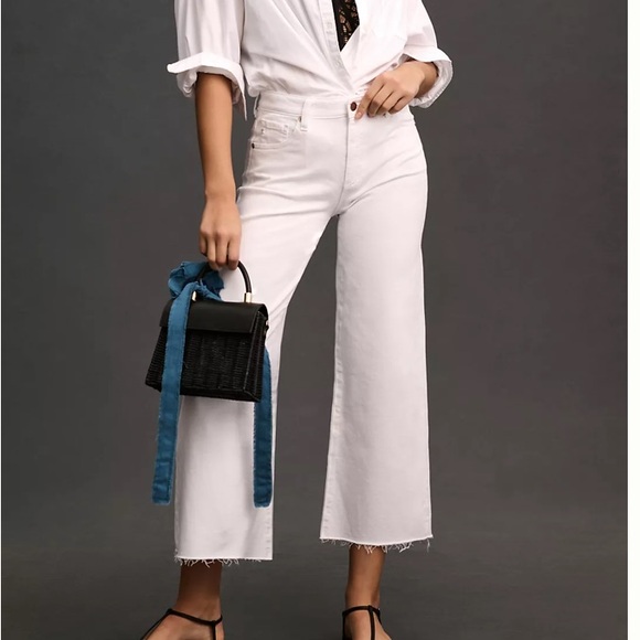 Ag Adriano Goldschmied Denim - NWT AG Saige Wide Leg Frayed Hem Crop White Denim Jeans